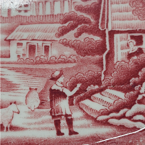 Enoch Wood's English Scenery Wood and Sons Pink Countryside Vegetable Bowl 7 in - Picture 3 of 10